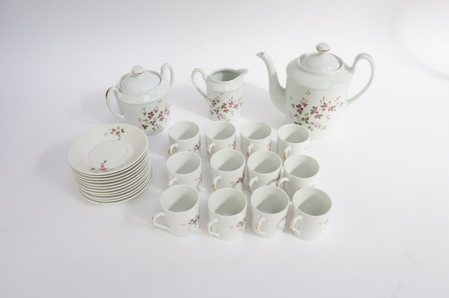 Service Caf En Porcelaine De Limoges D Cor M Canique Moderne De Gerbes Fleuries Comprenant